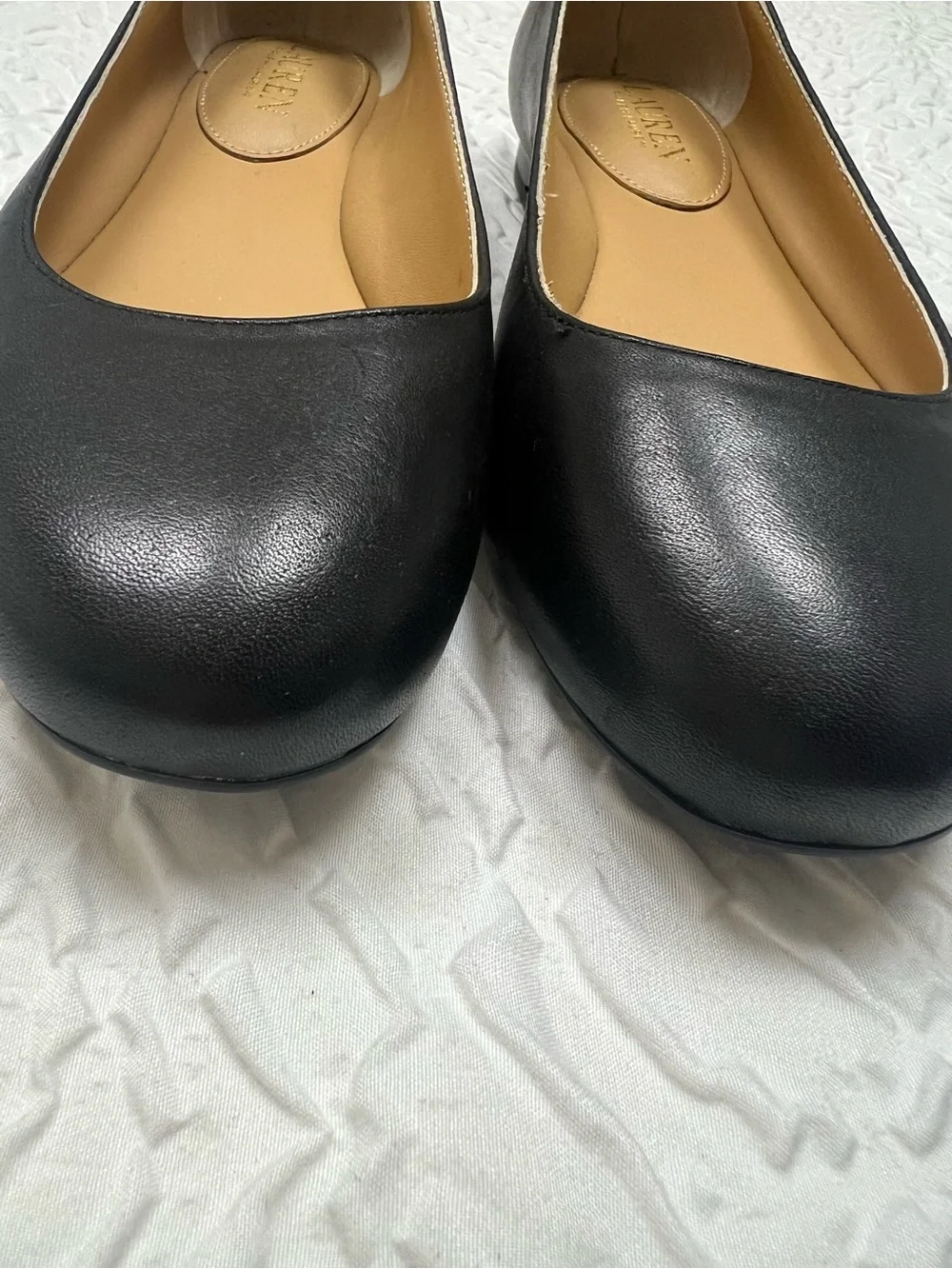 Lauren Ralph Lauren Leather Ballet Flat Black Round-Toe Women's 6.5